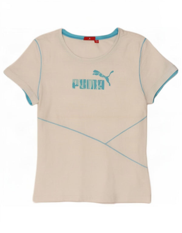 Puma Damen Grafik T-Shirt Top UK 14 Large Weiß