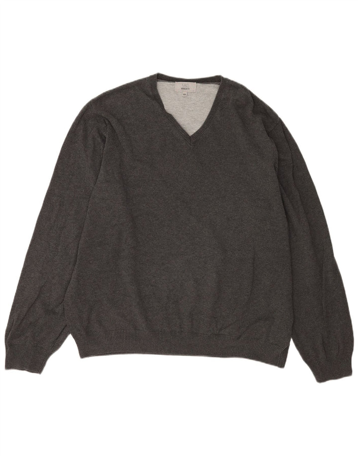 Marks & Spencer Mens Regular Fit V-Neck Jumper Sweater 2XL Grey Cotton