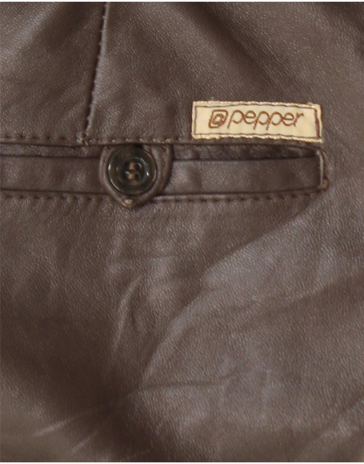 VINTAGE Womens Straight Leather Trousers W25 L29 Brown
