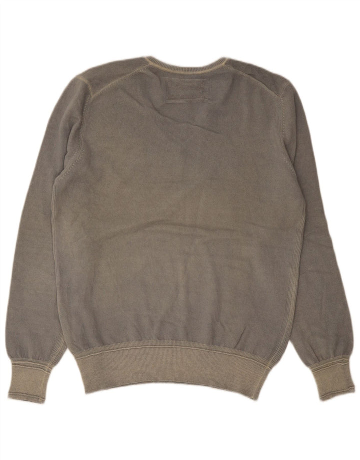 Playlife Mens V-Neck Jumper Sweater Large Grey Wool