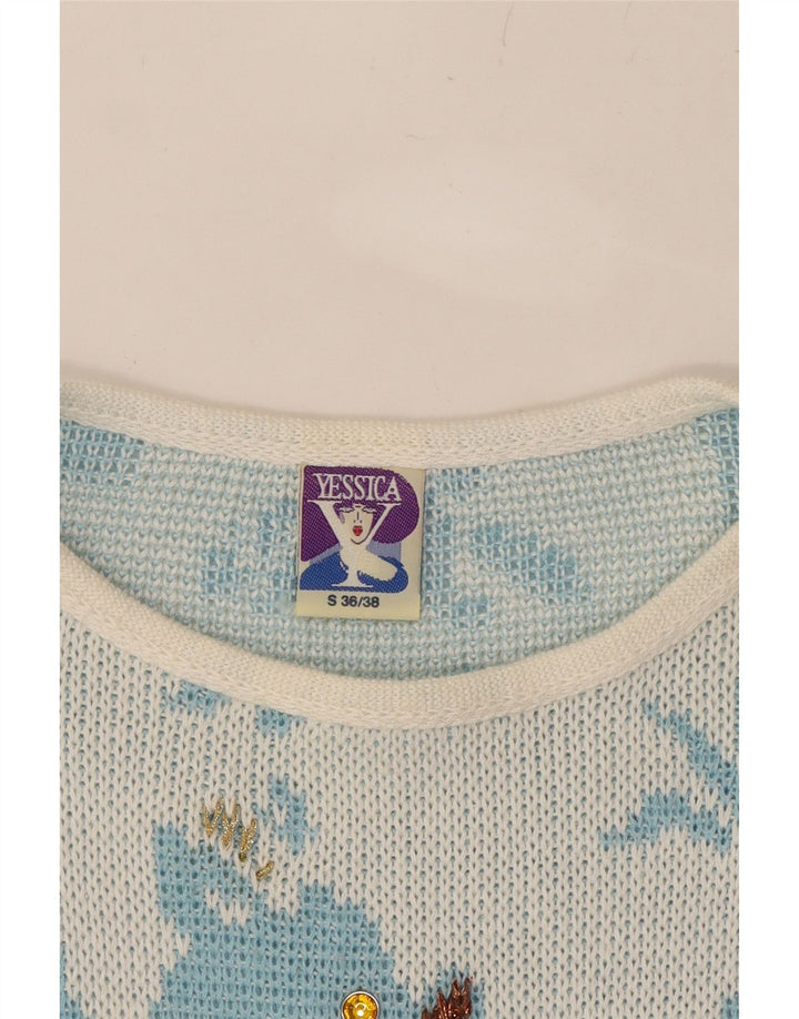 YESSICA Womens Oversized Boat Neck Jumper Sweater EU 36/38 Small Blue Vintage Yessica and Second-Hand Yessica from Messina Hembry 