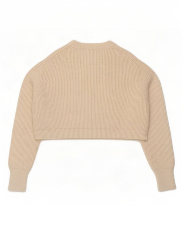 Zara Womens Loose Fit Crop Crew Neck Pullover Pullover UK 14 Medium Off White