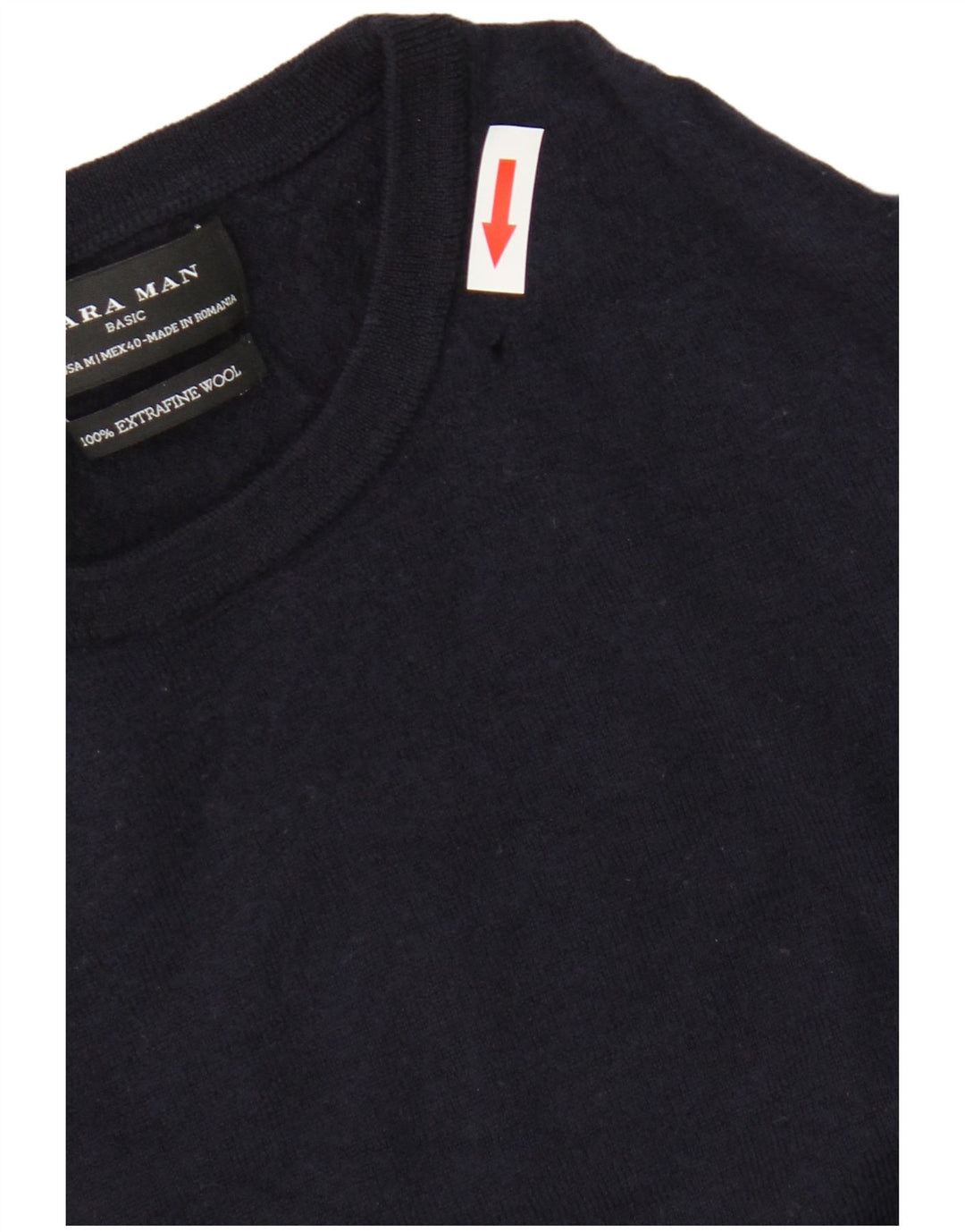 Zara Mens Crew Neck Jumper Sweater Medium Navy Blue Wool