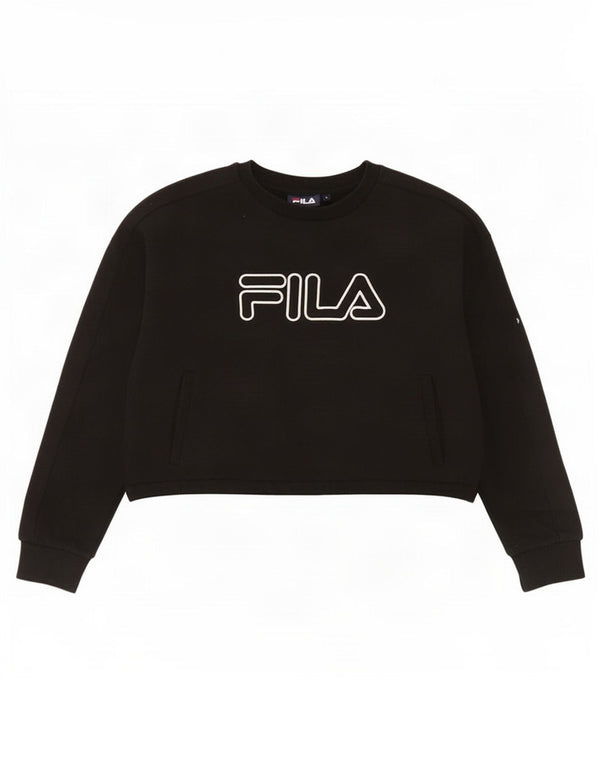Fila Womens Crop Graphic Moletom Oversized Jumper Reino Unido 10 Pequeno Preto