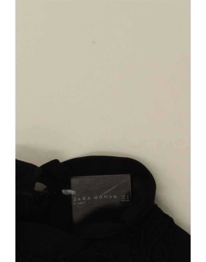 ZARA Dame A-Line Kjole UK 10 Small Black Floral Polyester