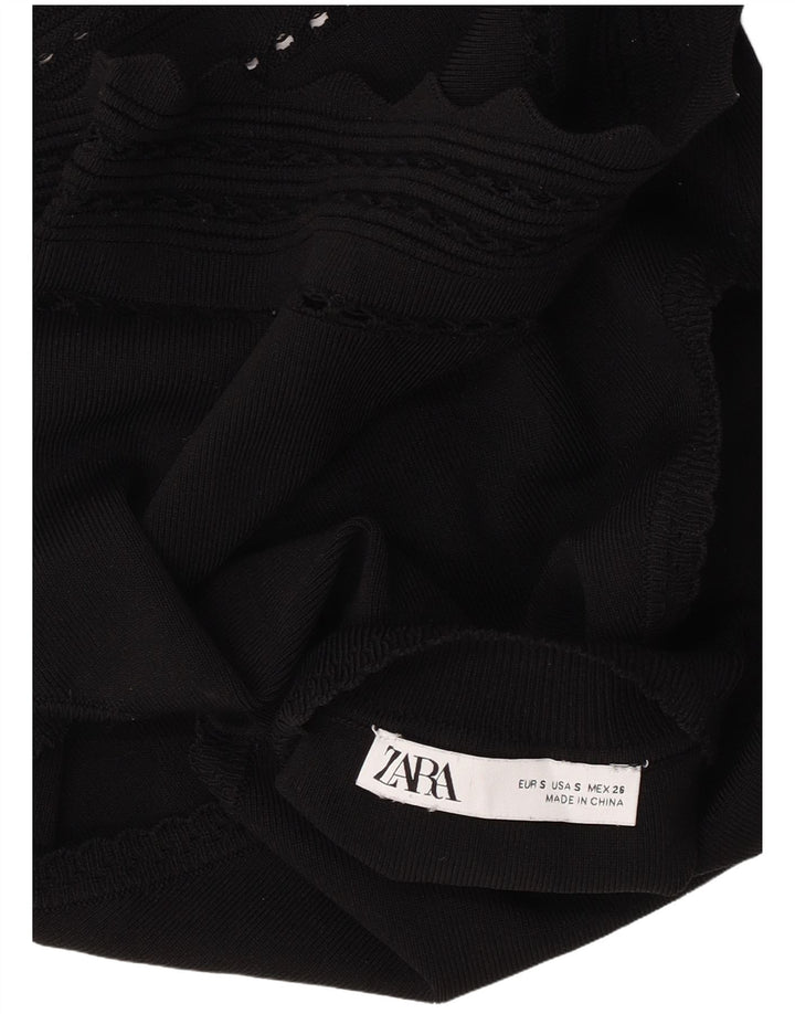 Zara Womens Crop Vest Tank Top UK 8 Small Black
