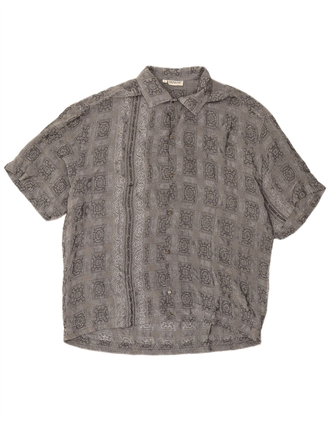 Camisa masculina vintage de manga curta grande acetato xadrez cinza