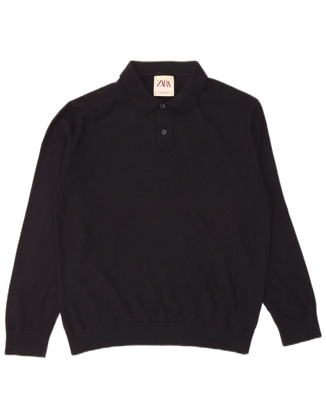 Zara Mens Polo Neck Jumper Sweater XL Navy Blue Wool