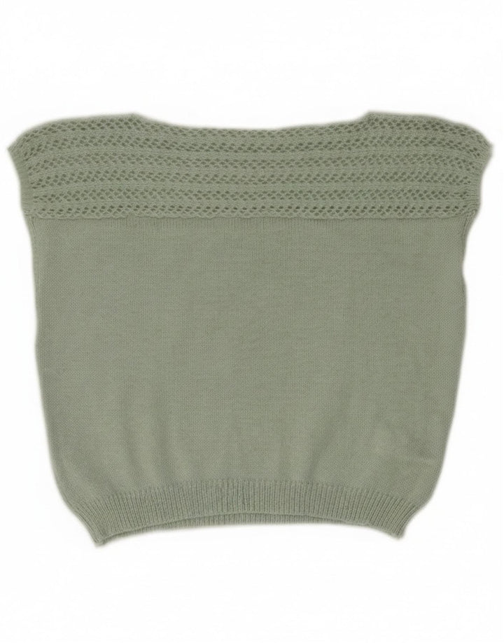 Shein Womens Crop Vest Tank Top UK 14 Medium Green Polyester