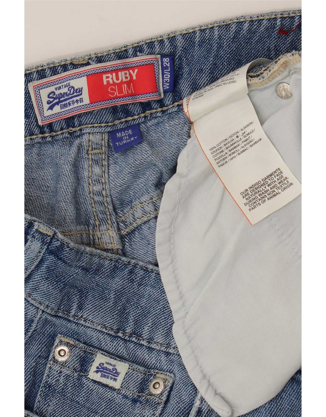 Superdry Jean Slim Court Taille Haute Ruby Femme W30 L24 Bleu Coton
