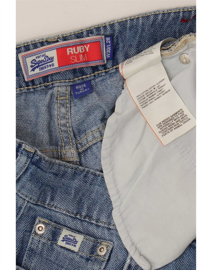 Superdry Jean Slim Court Taille Haute Ruby Femme W30 L24 Bleu Coton