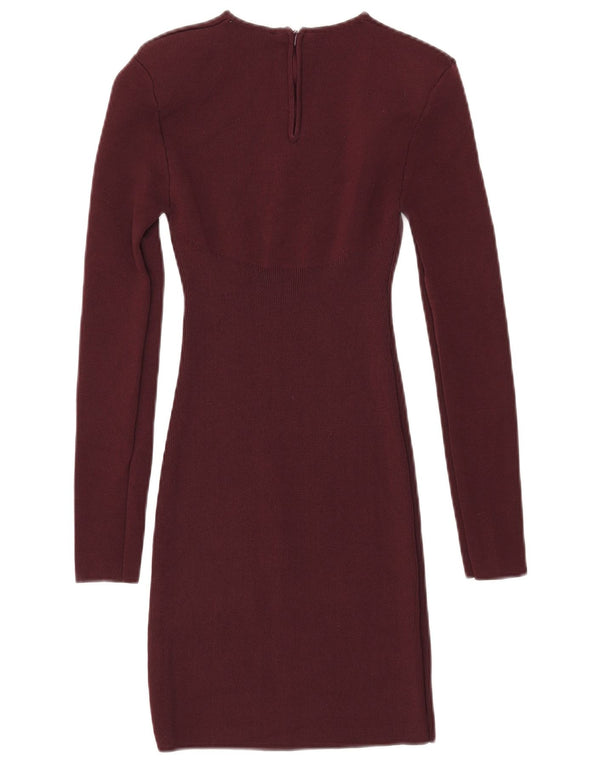 Zara Damen Langarm-Pulloverkleid UK 10 Small Burgunderrote Viskose