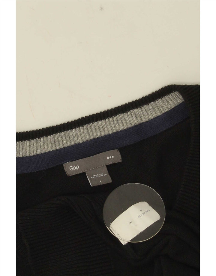 Gap Mens V-Neck Jumper Sweater Large Black Cotton