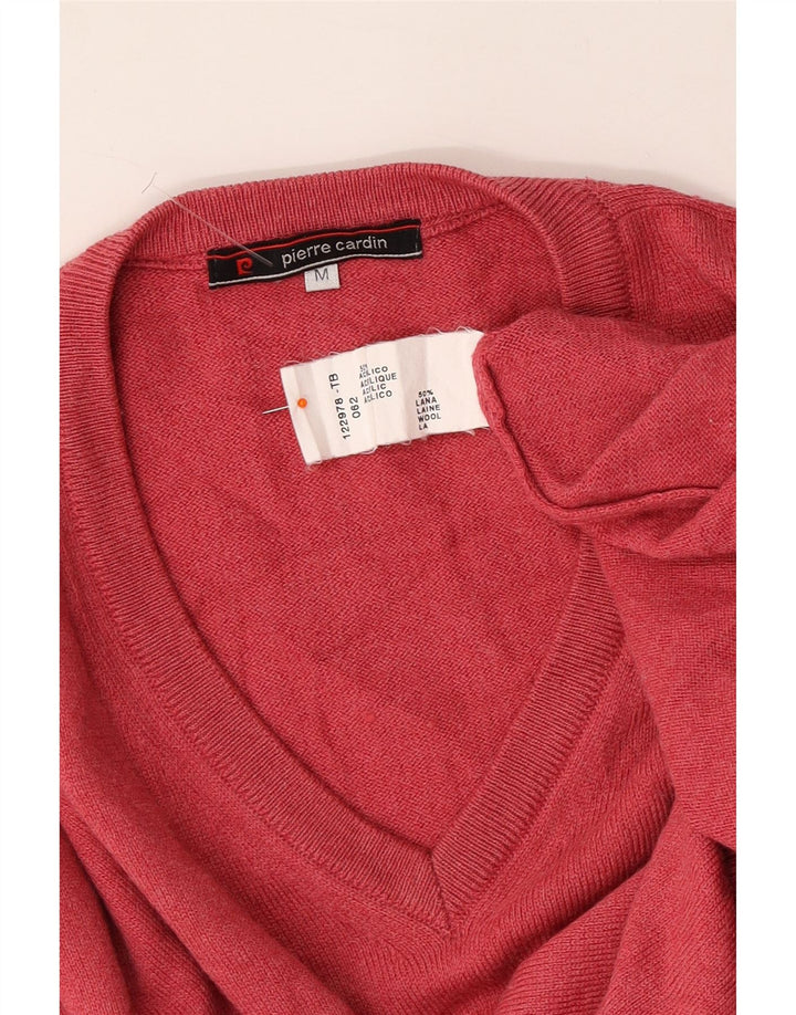 PIERRE CARDIN Mens V-Neck Jumper Sweater Medium Red Wool