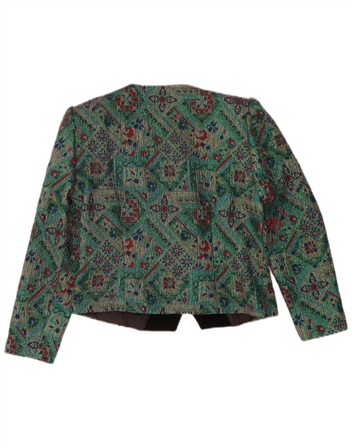 Vintage Womens Crop Blazer Jacket IT 46 Large Green Geometric Acetate