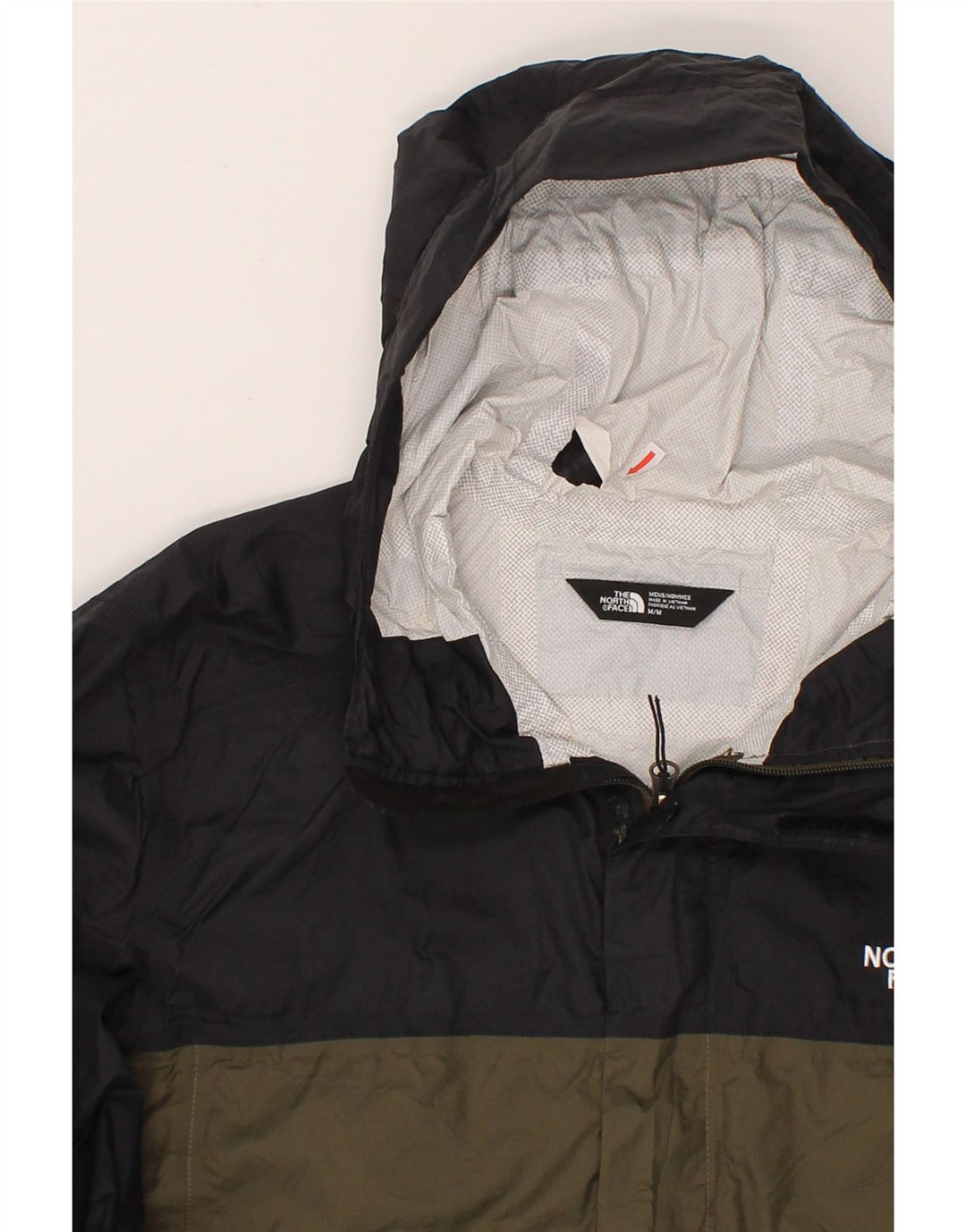 THE NORTH FACE Mens Hooded Rain Jacket UK 38 Medium Khaki Colourblock