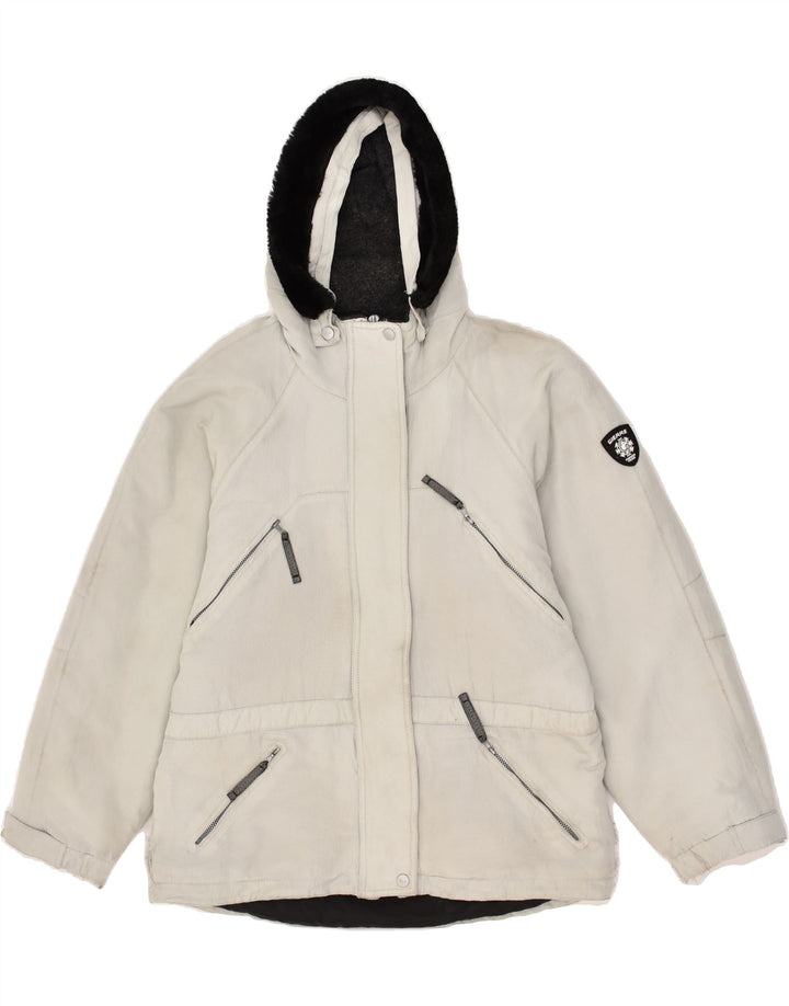 VINTAGE Womens Hooded Windbreaker Jacket EU 42 Large Grey Nylon | Vintage Vintage | Thrift | Second-Hand Vintage | Used Clothing | Messina Hembry 