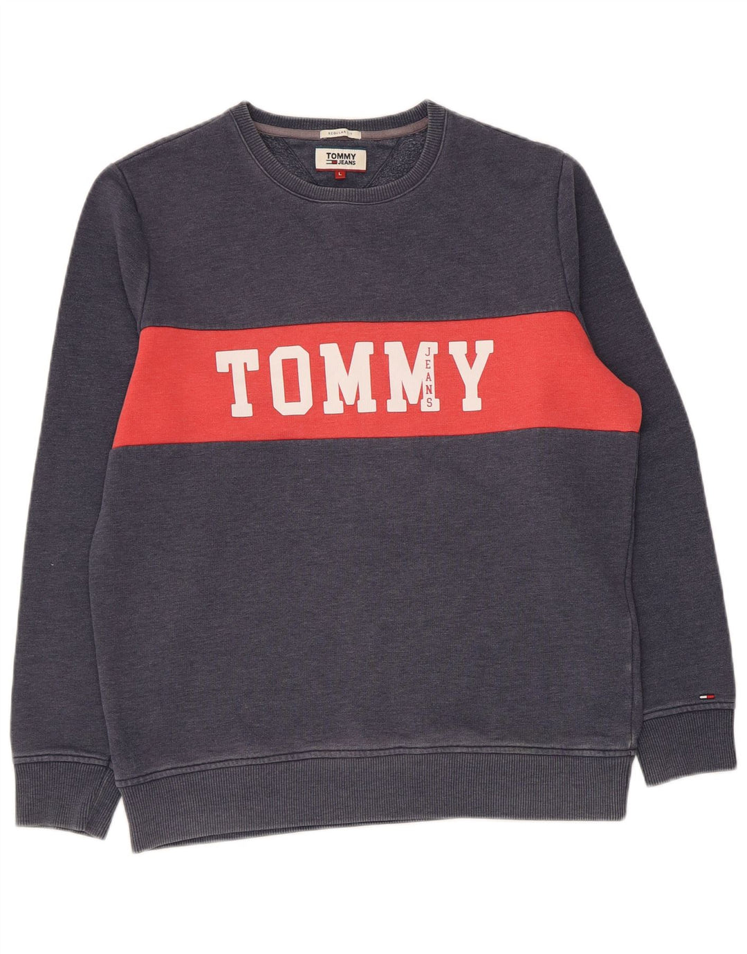 Tommy Hilfiger Mens Sweatshirt Jumper Large Navy Blue Colourblock
