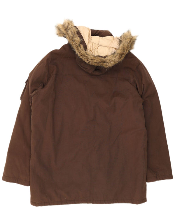 Slam Mens Hooded Padded Coat UK 42 XL Brown Nylon