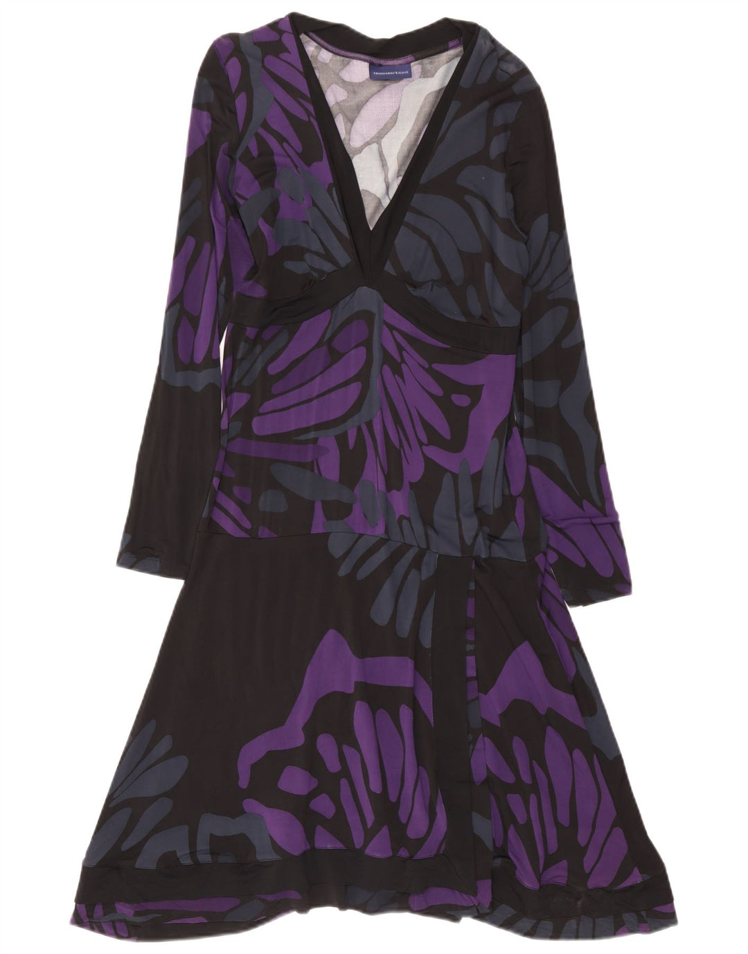 Trussardi Womens Abstract Pattern Tiered Dress IT 46 Large Purple