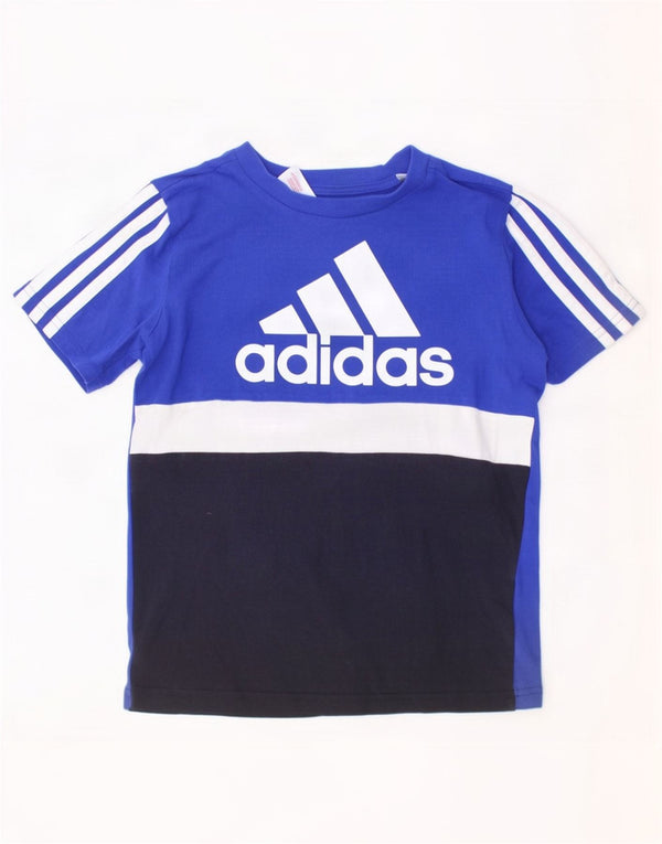 Adidas T-Shirt mit Grafik für Jungen, 9–10 Jahre, blaue Farbblock-Baumwolle