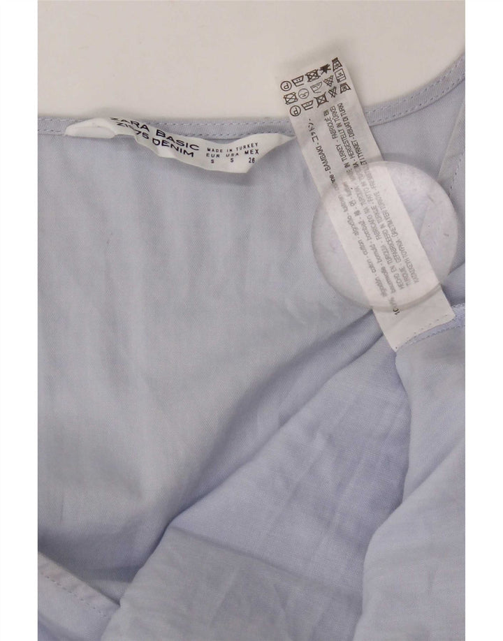 Zara Womens Long Sleeve Blouse Top UK 10 Small Blue Cotton