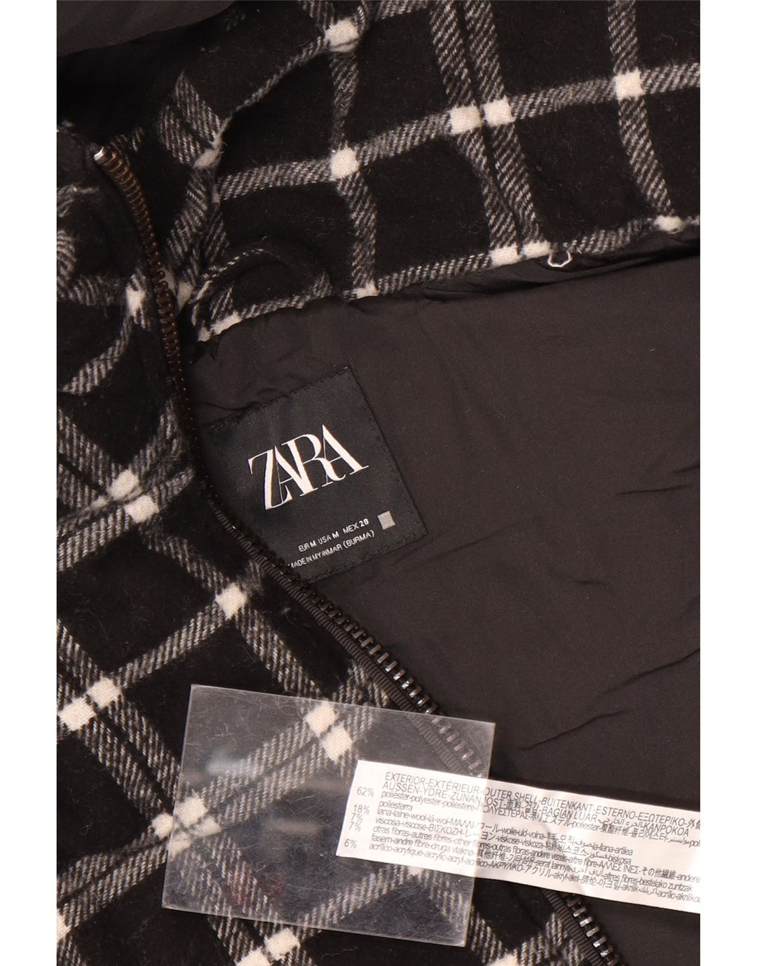 Zara Womens Oversized Crop Hooded Padded Gilet UK 14 Medium Black Check