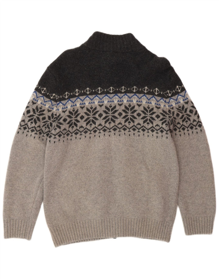 NORTH ROUTE Mens Zip Neck Jumper Sweater Large Grey Fair Isle