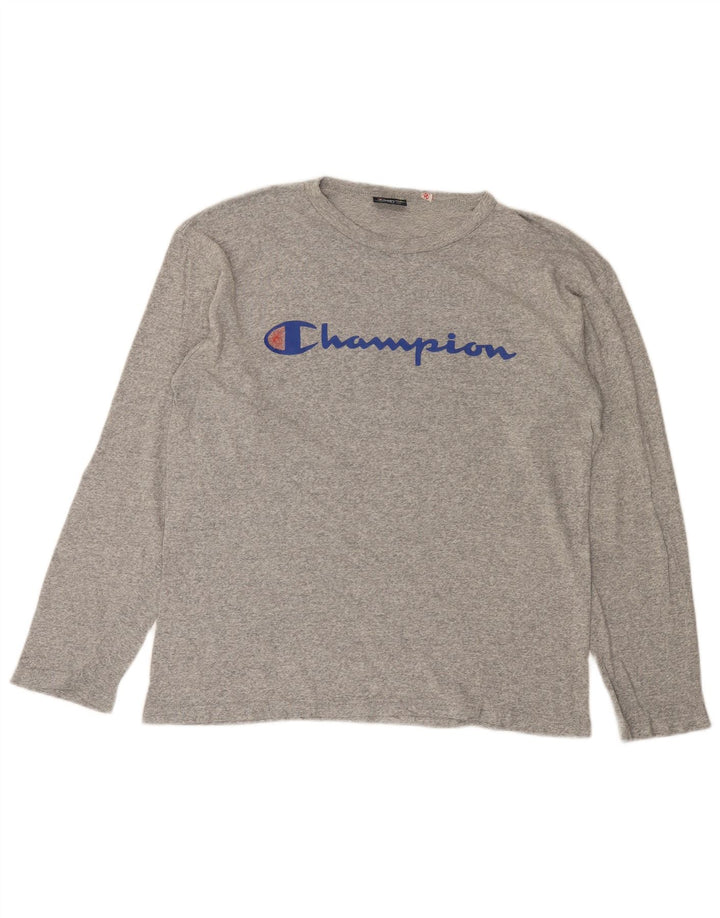 CHAMPION Mens Graphic Top Long Sleeve Medium Grey Flecked