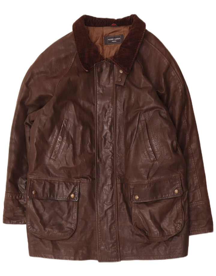 Pierre Cardin Chaqueta de cuero para hombre IT 56 3XL Marrón