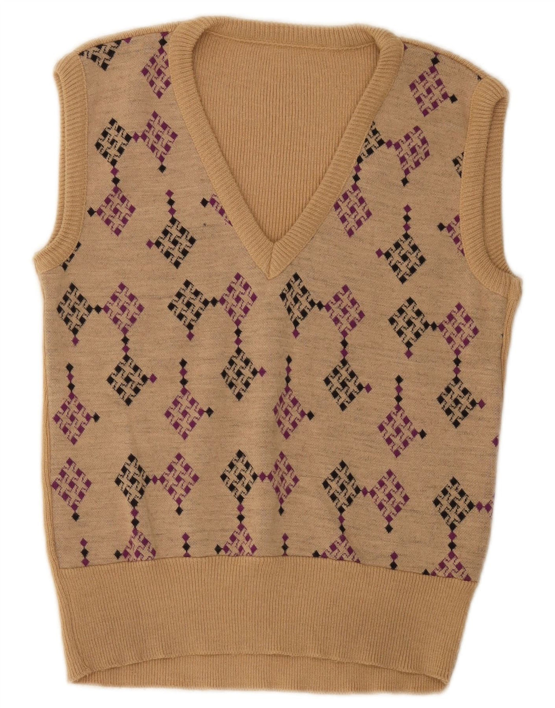 Vintage Mens Vest Tank Top Small Beige Geometric