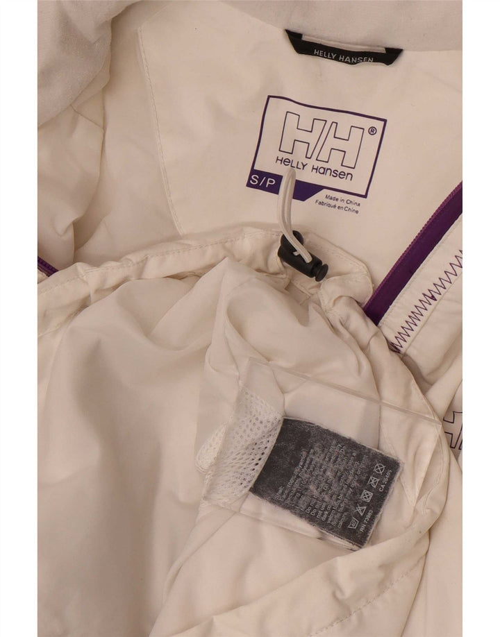 Helly Hansen Womens Graphic Hooded Rain Jacket UK 10 Small White Polyamide