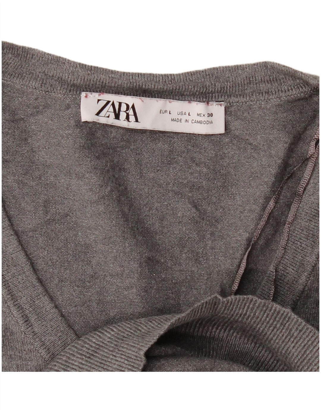 Zara Womens V-Neck Jumper Sweater UK 16 Large Grey
