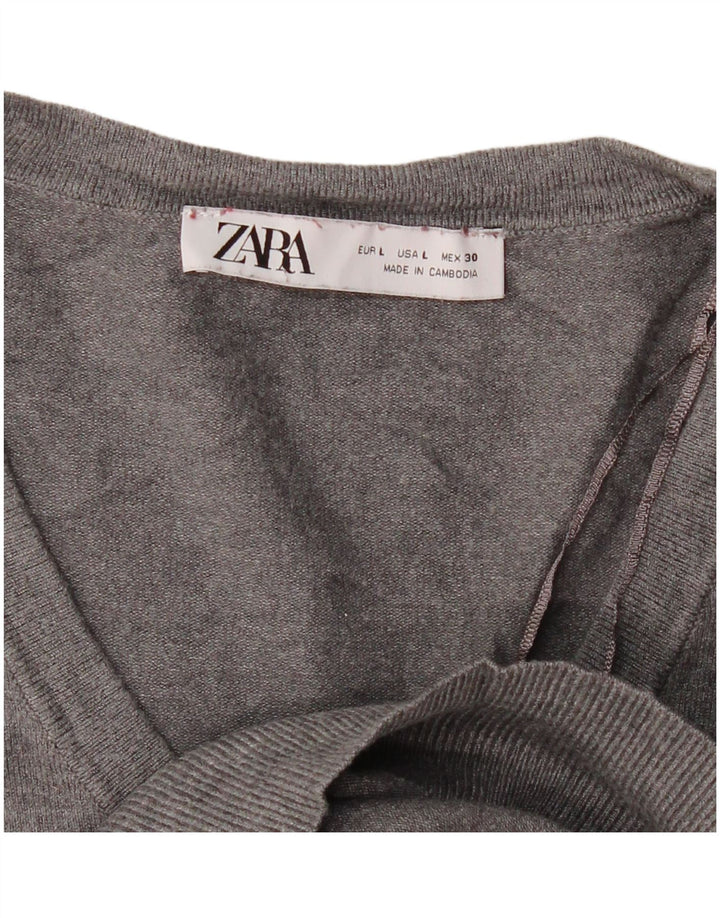 Zara Womens V-Neck Jumper Sweater UK 16 Large Grey