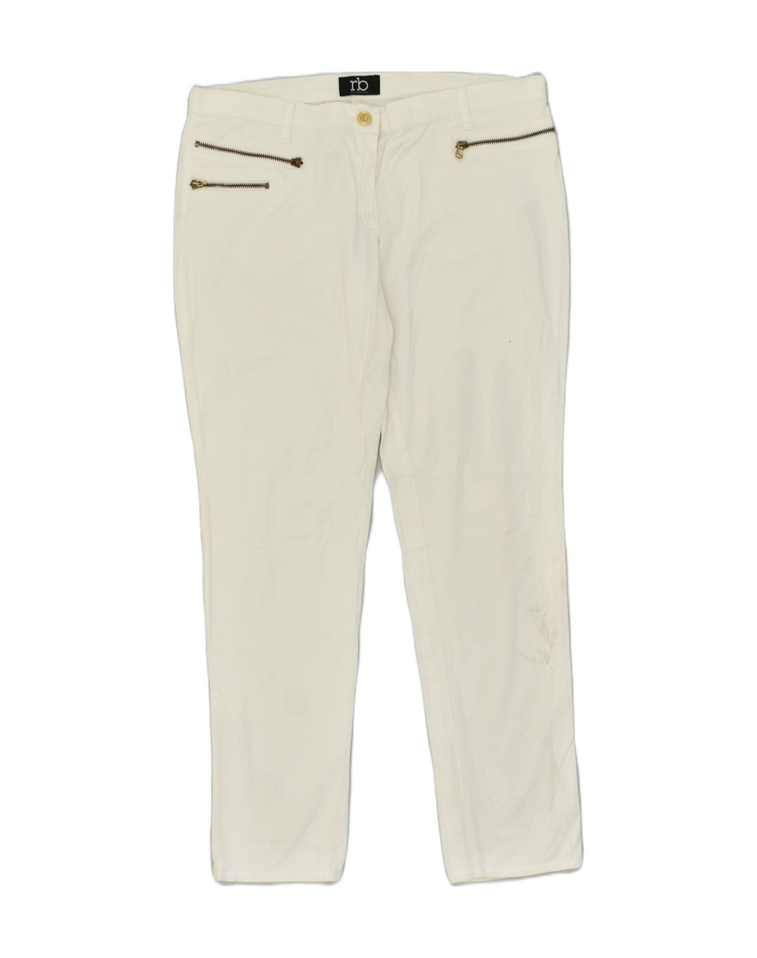 ROCCOBAROCCO Womens Slim Casual Trousers W34 L31  White Cotton | Vintage Roccobarocco | Thrift | Second-Hand Roccobarocco | Used Clothing | Messina Hembry 