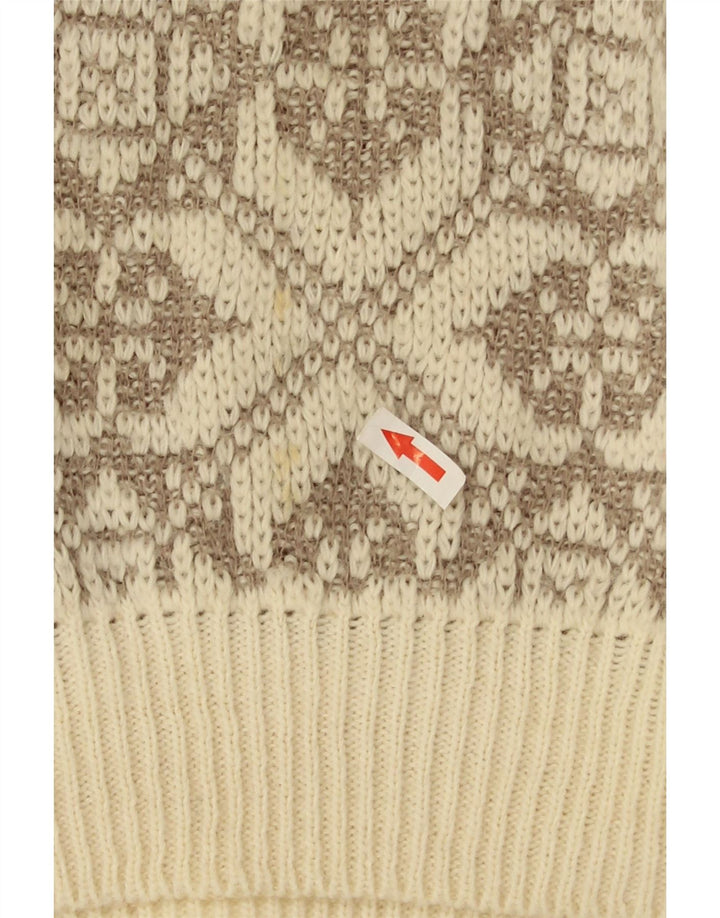 Ciao Mens Crew Neck Jumper Sweater XL Beige Geometric Wool