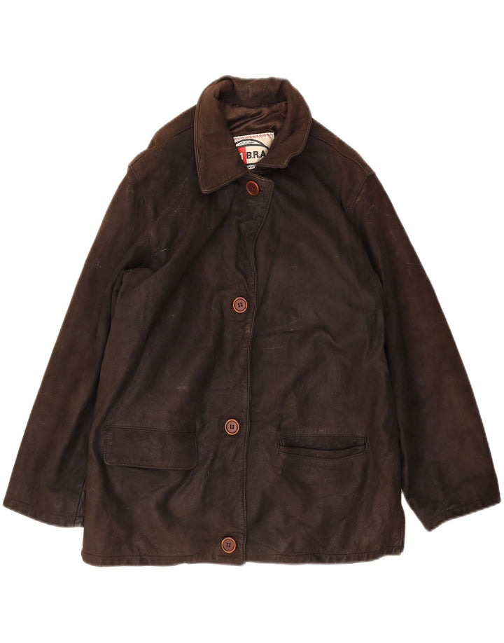 VINTAGE Womens Leather Jacket EU 44 XL Brown Leather