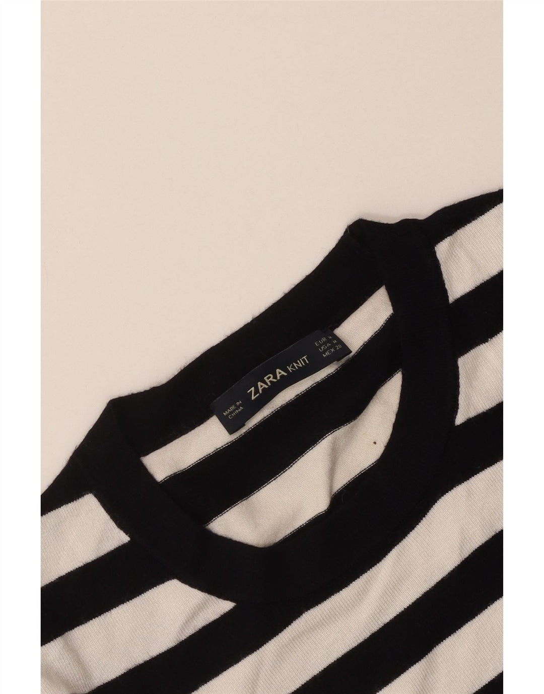 Zara Womens Crew Neck Jumper Sweater UK 12 Medium Black Striped