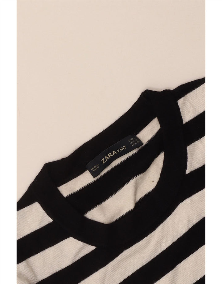 Zara Womens Crew Neck Jumper Sweater UK 12 Medium Black Striped