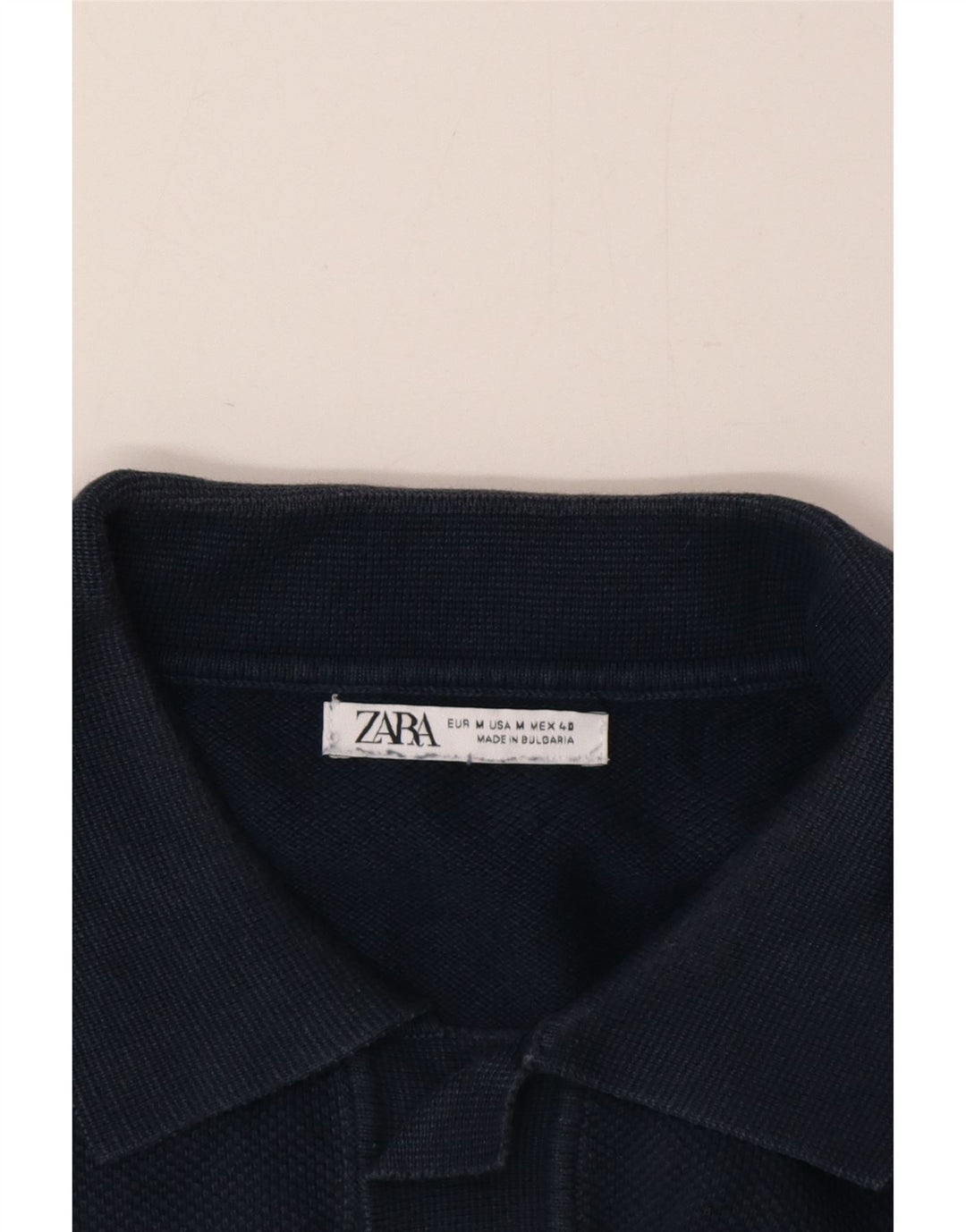 Zara Mens Short Sleeve Polo Neck Jumper Sweater Medium Navy Blue