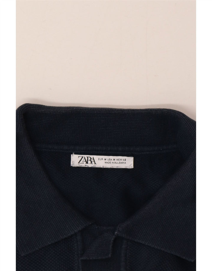 Zara Mens Short Sleeve Polo Neck Jumper Sweater Medium Navy Blue