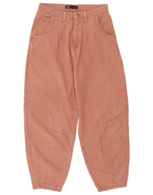 Zara Womens Loose Fit Cropped Trousers EU 36 XS W26 L25 Orange Bomuld