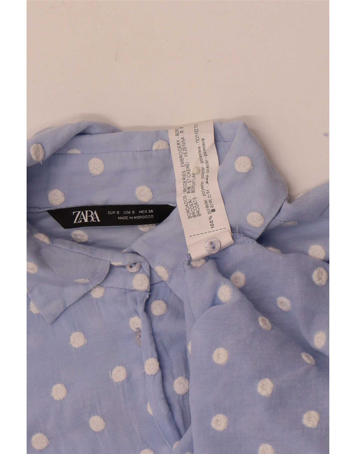 Zara Womens Shirt UK 10 Small Blue Polka Dot Polyester