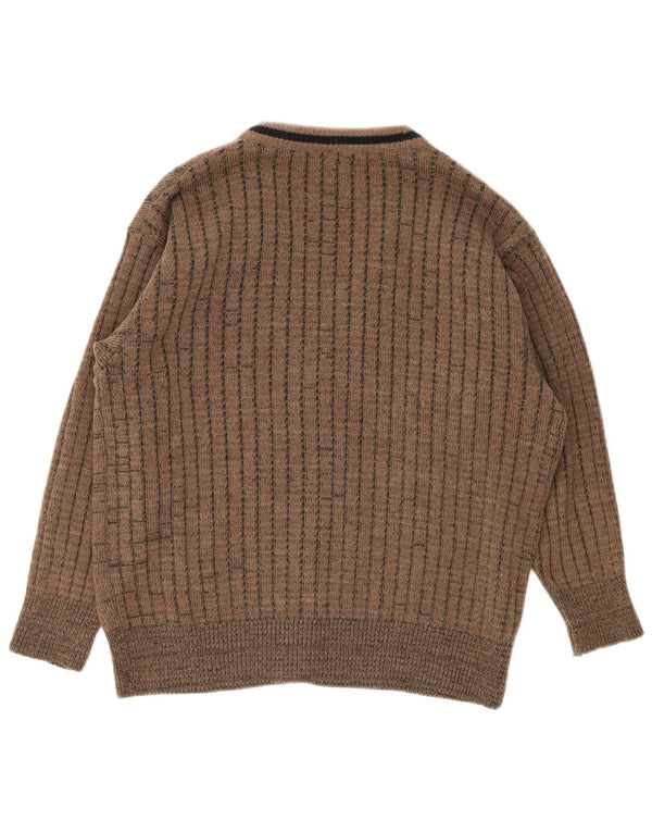 vintage Mens Cardigan Sweater UK 34 /36 Petit Marron Géométrique Polyacrylique