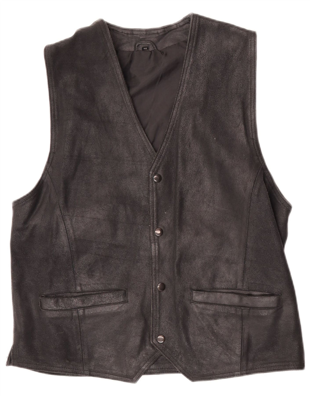 Vintage Mens Suede Waistcoat IT 48 Medium Black Leather