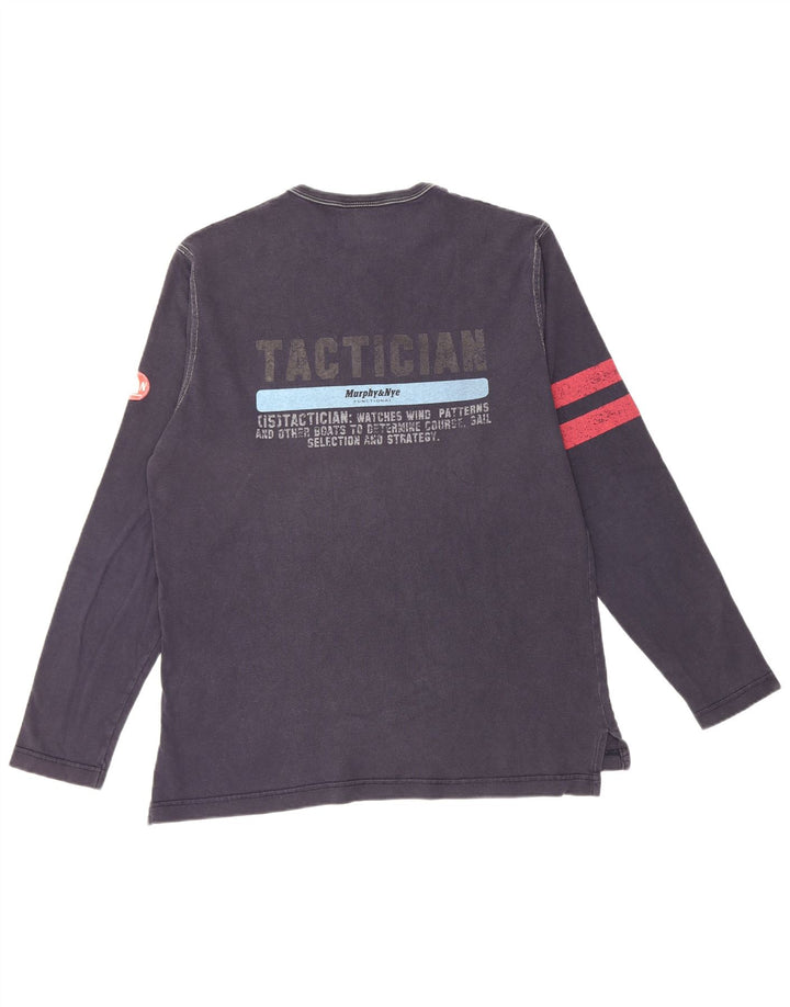 Murphy & Nye Mens Graphic Top Long Sleeve Large Navy Blue Colourblock