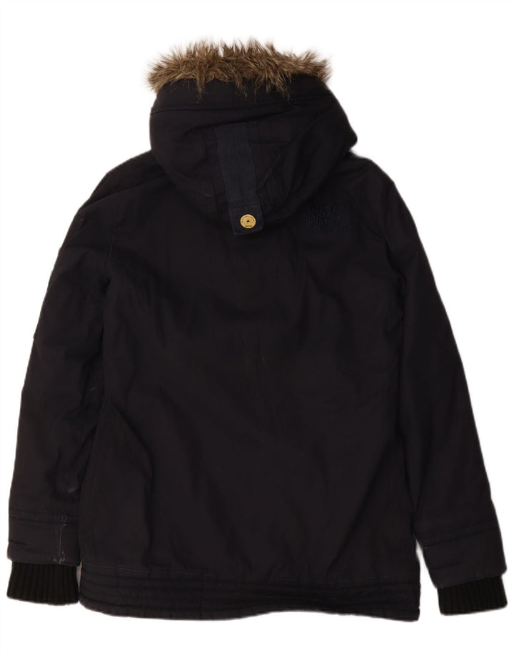 Superdry Womens Hooded Windbreaker Jacket UK 14 Medium Navy Blue Cotton