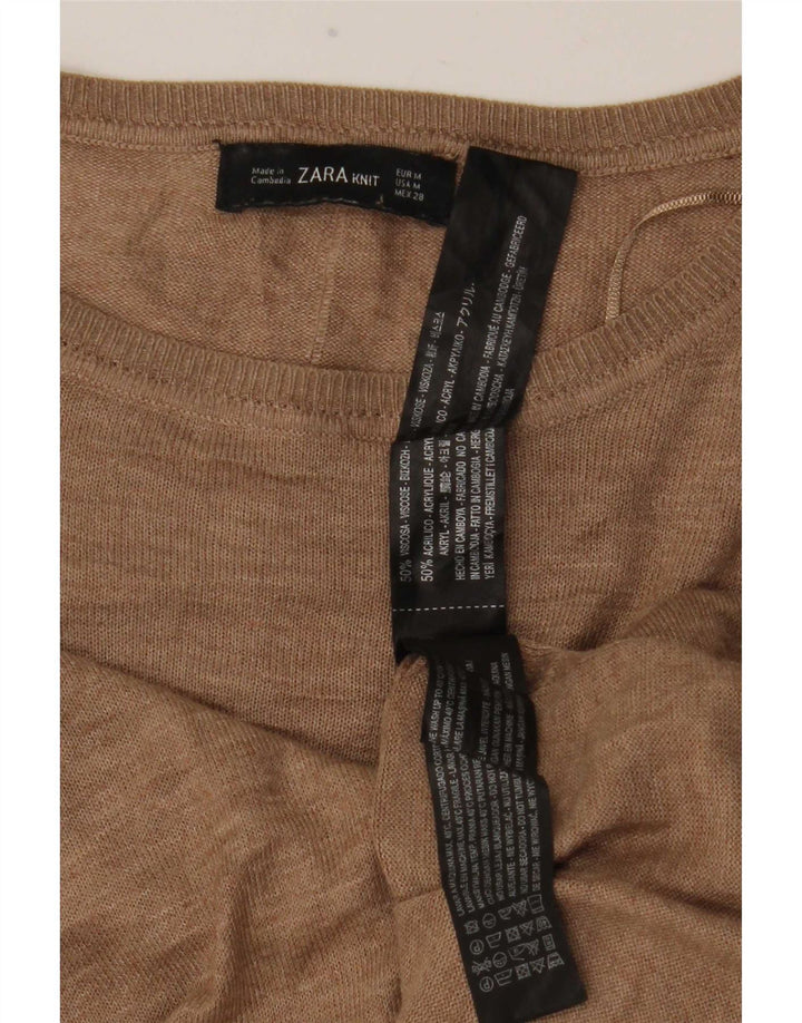Zara Womens Longline Top Long Sleeve UK 14 Medium Brown Viscose