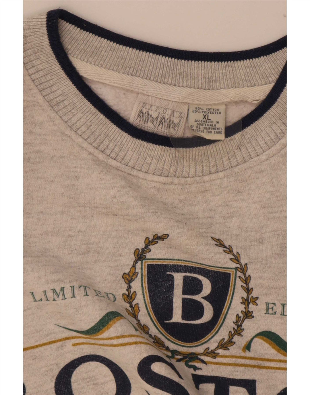 Boston Mens Graphic Sweatshirt Jumper XL Gris Coton