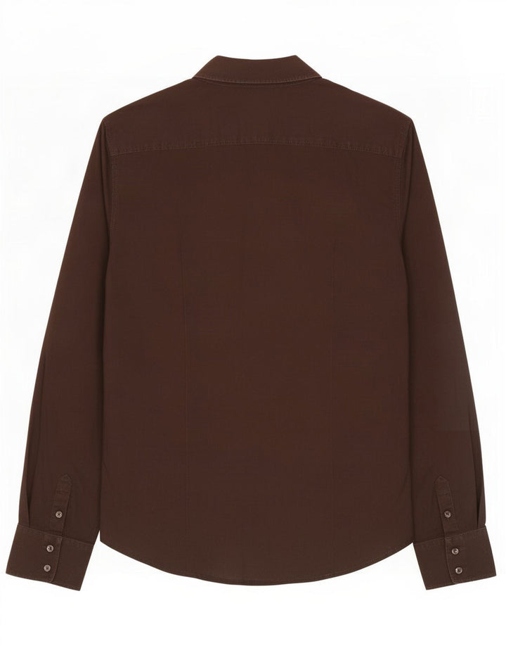 Tommy Hilfiger Womens Tuxedo Shirt US 8 Medium Brown